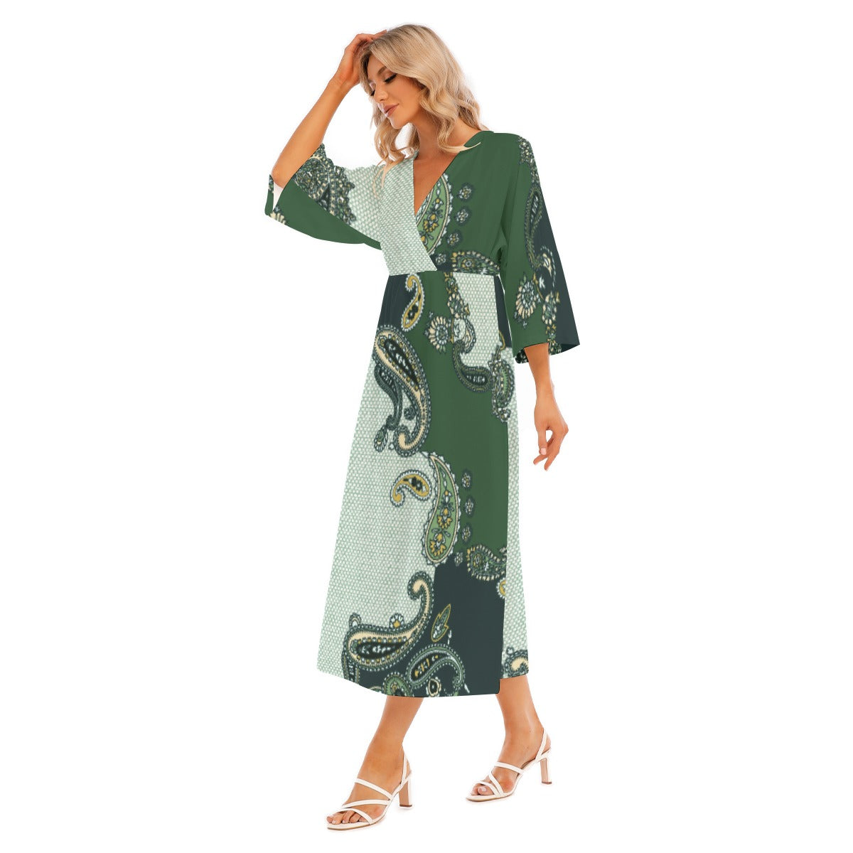 All-Over Print Women's Mid-Sleeve Long Dress