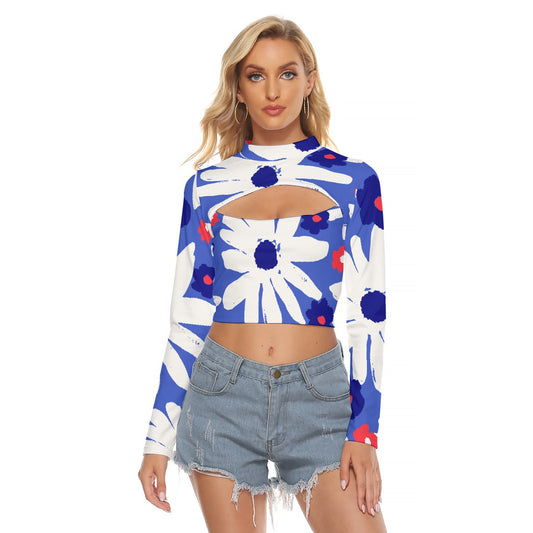 All-Over Print Women's Hollow Chest Keyhole Tight Crop Top