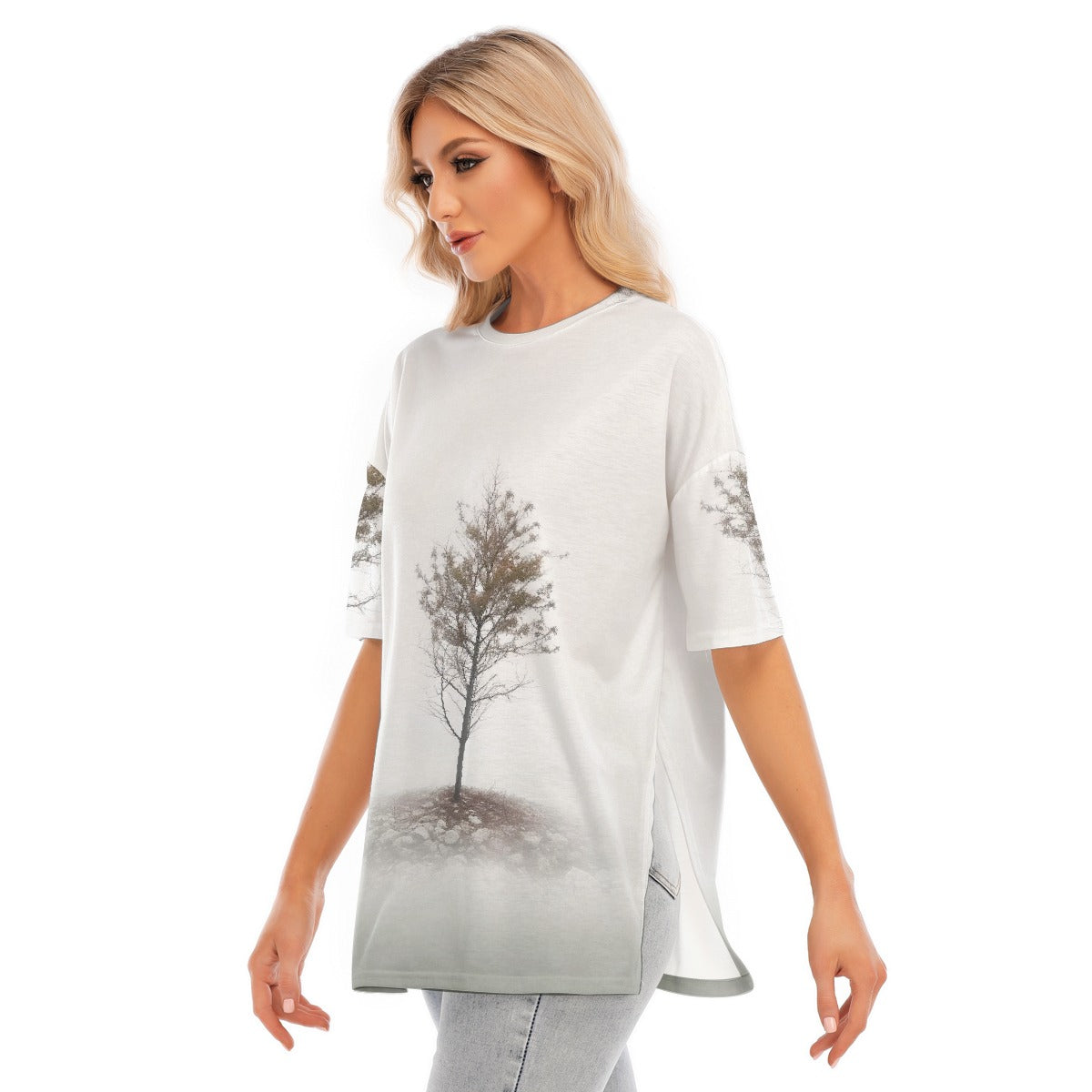 All-Over Print Women's Short Sleeves T-shirt With Hem Split