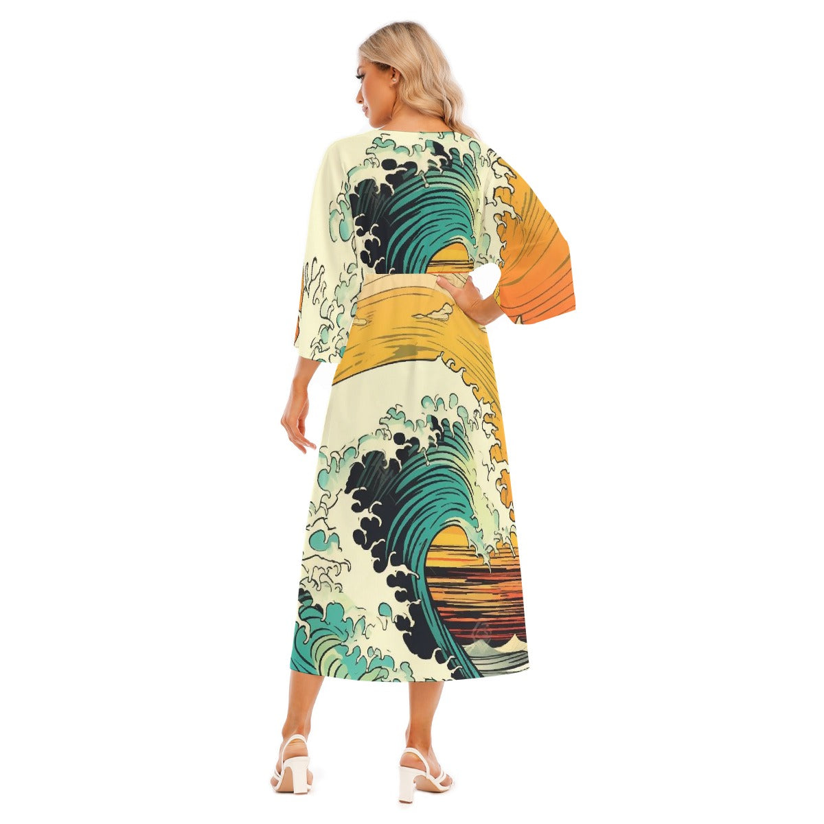 All-Over Print Women's Mid-Sleeve Long Dress