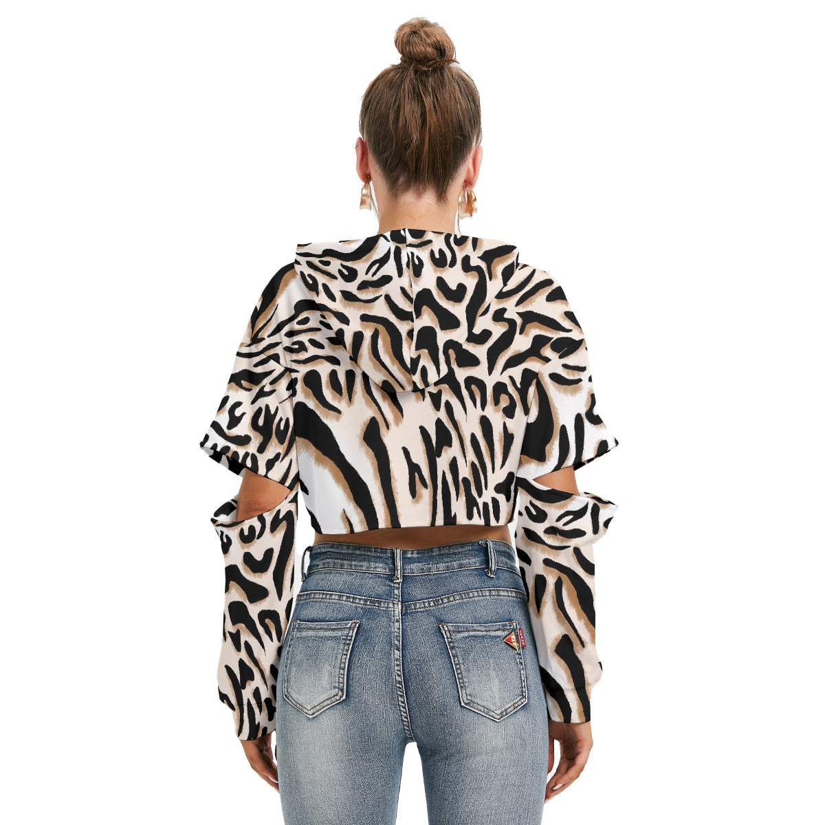 All-Over Print Women's Heavy Fleece Hoodie With Hollow Out Sleeve