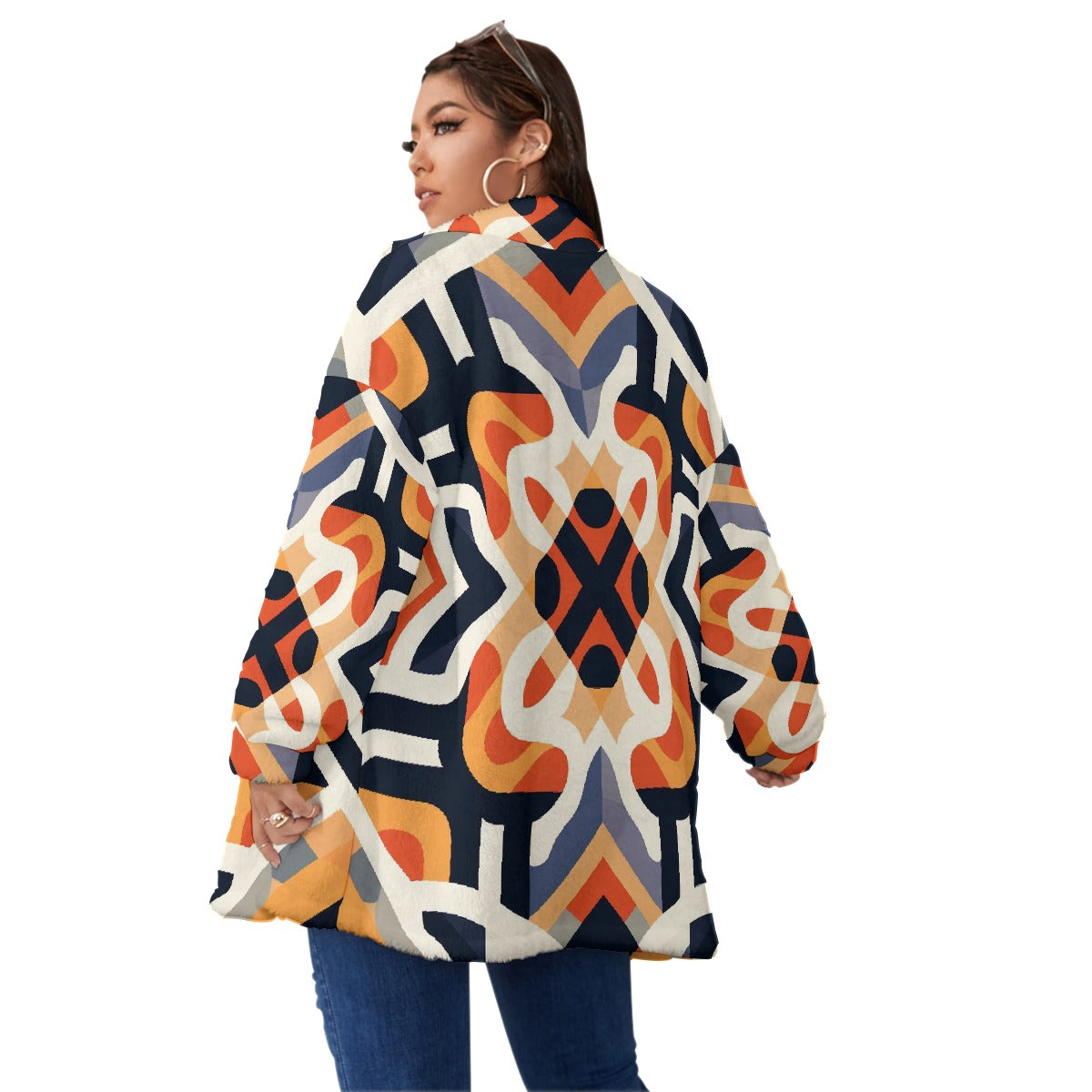 All-Over Print Unisex Borg Fleece Stand-up Collar Coat With Zipper Closure(Plus Size)