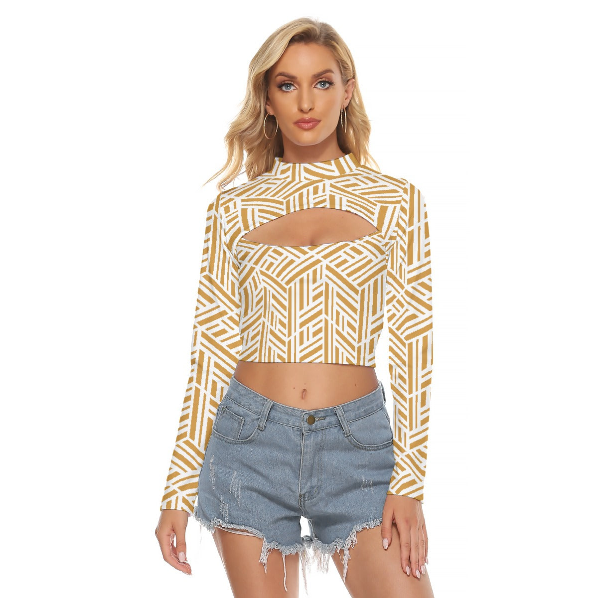 All-Over Print Women's Hollow Chest Keyhole Tight Crop Top