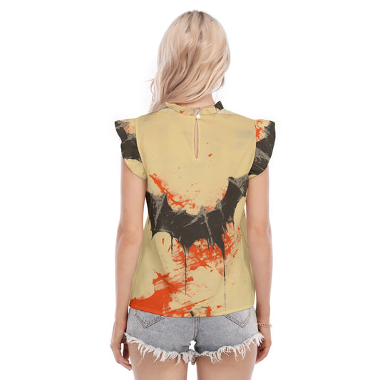 All-Over Print Women's Blouse With Ruffle Collar And Sleeve