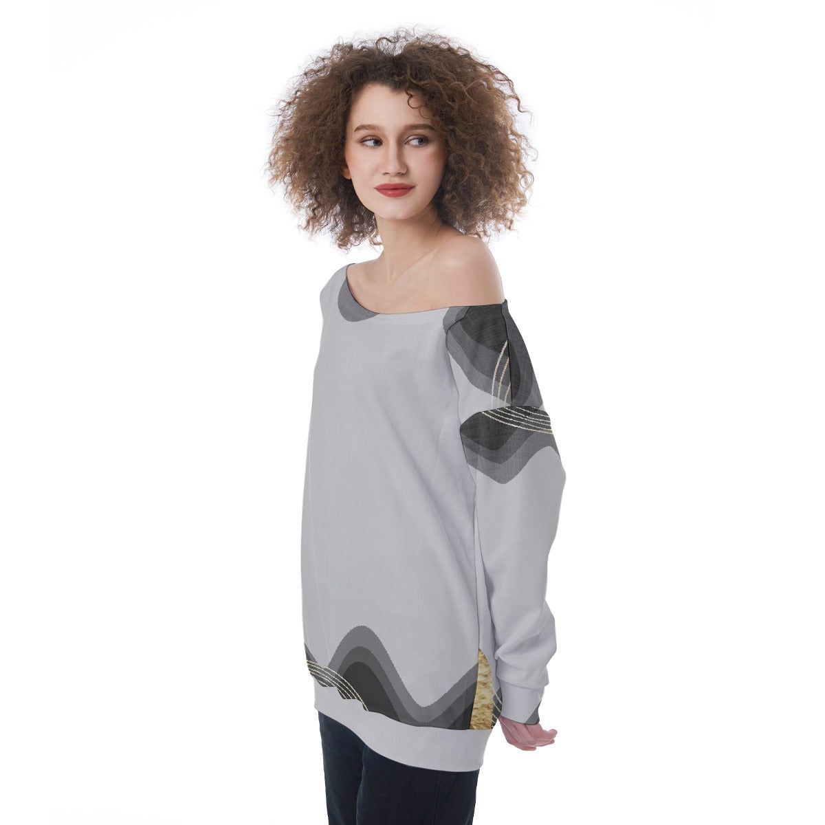 All-Over Print Oversized Women's Off-Shoulder Sweatshirt