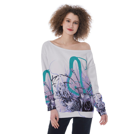 All-Over Print Oversized Women's Off-Shoulder Sweatshirt