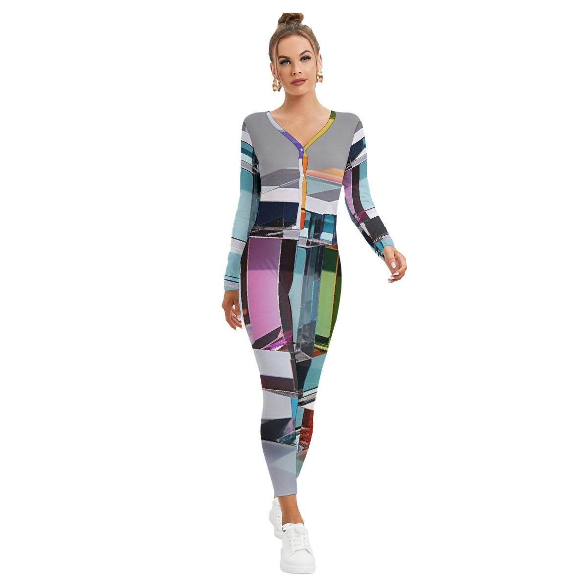 All-Over Print Women's Plunging Neck Jumpsuit