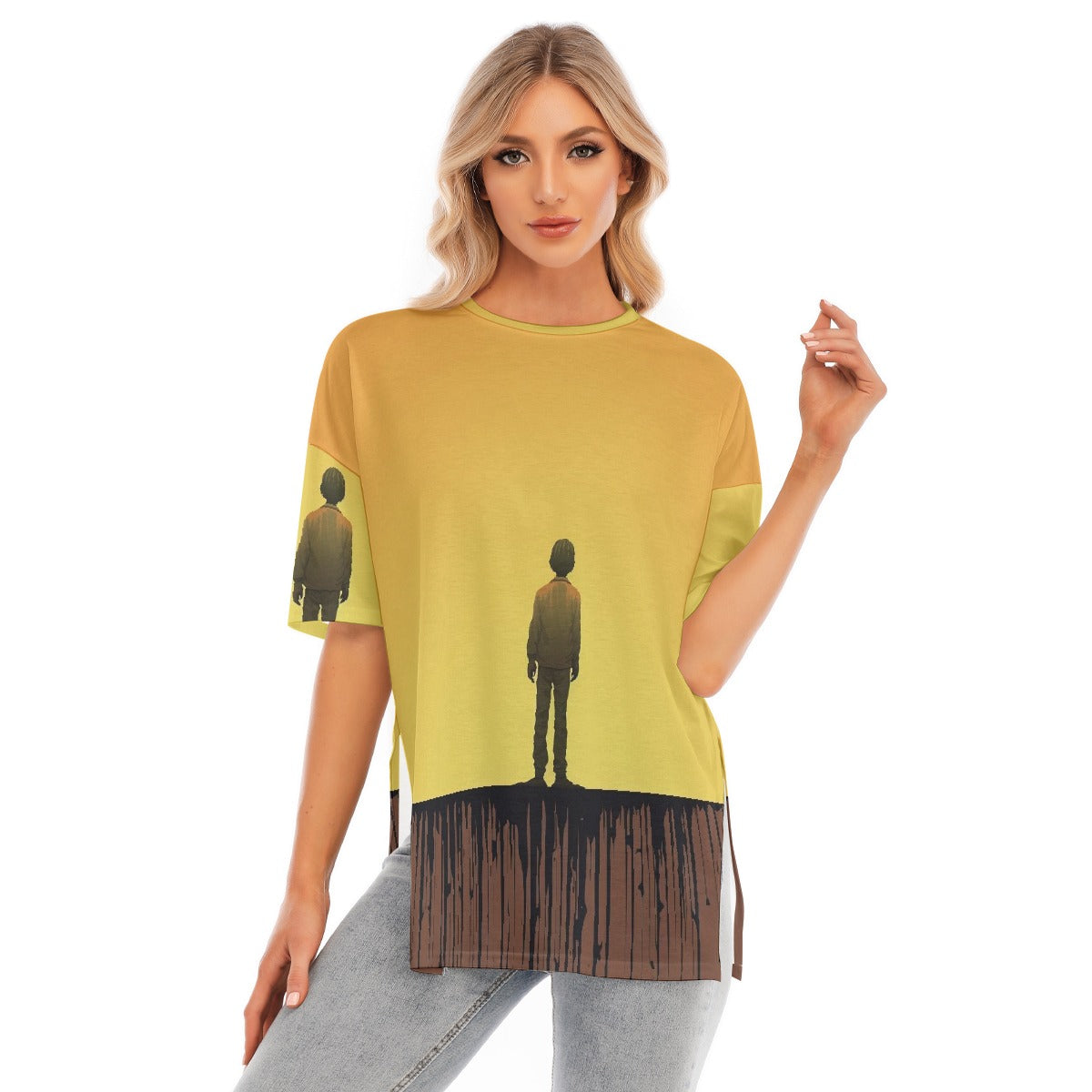 All-Over Print Women's Short Sleeves T-shirt With Hem Split