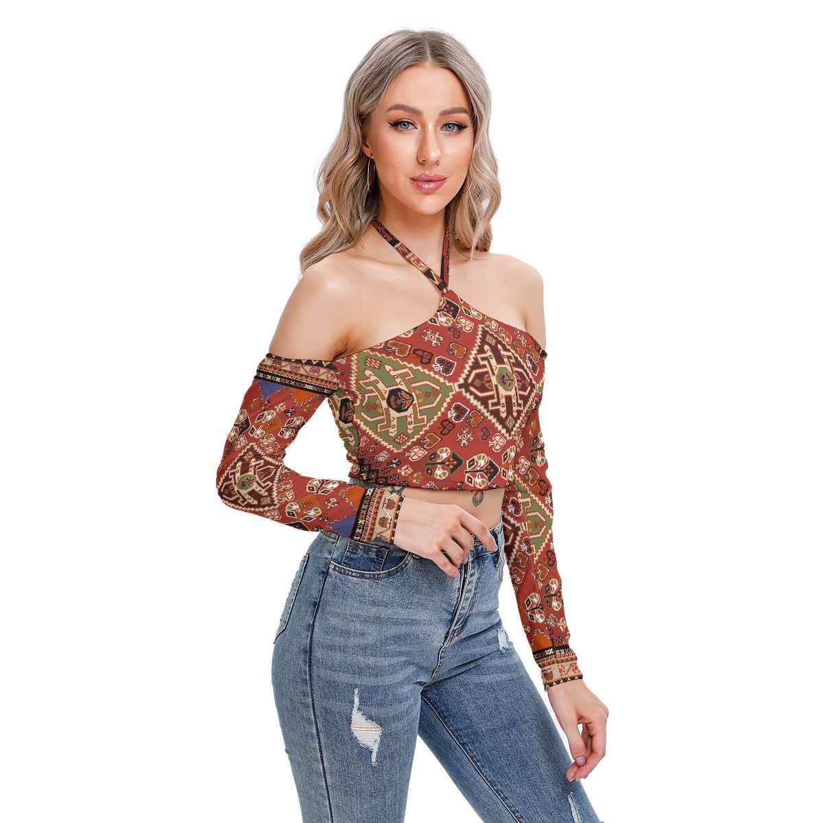 All-Over Print Women's Halter Lace-up Top