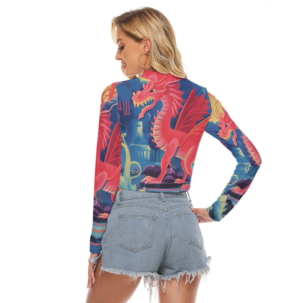 All-Over Print Women's Hollow Chest Keyhole Tight Crop Top