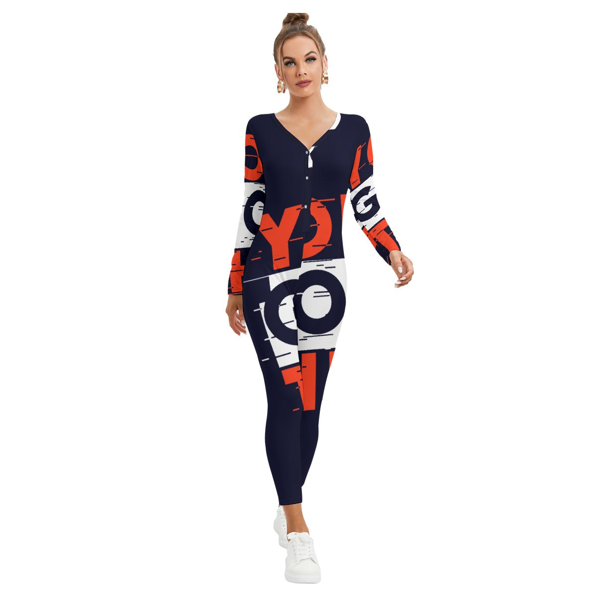 All-Over Print Women's Plunging Neck Jumpsuit