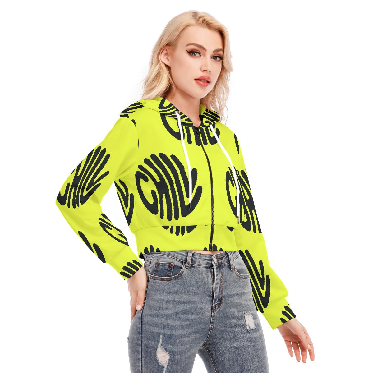 All-Over Print Women's Crop Top Hoodie With Zipper Closure