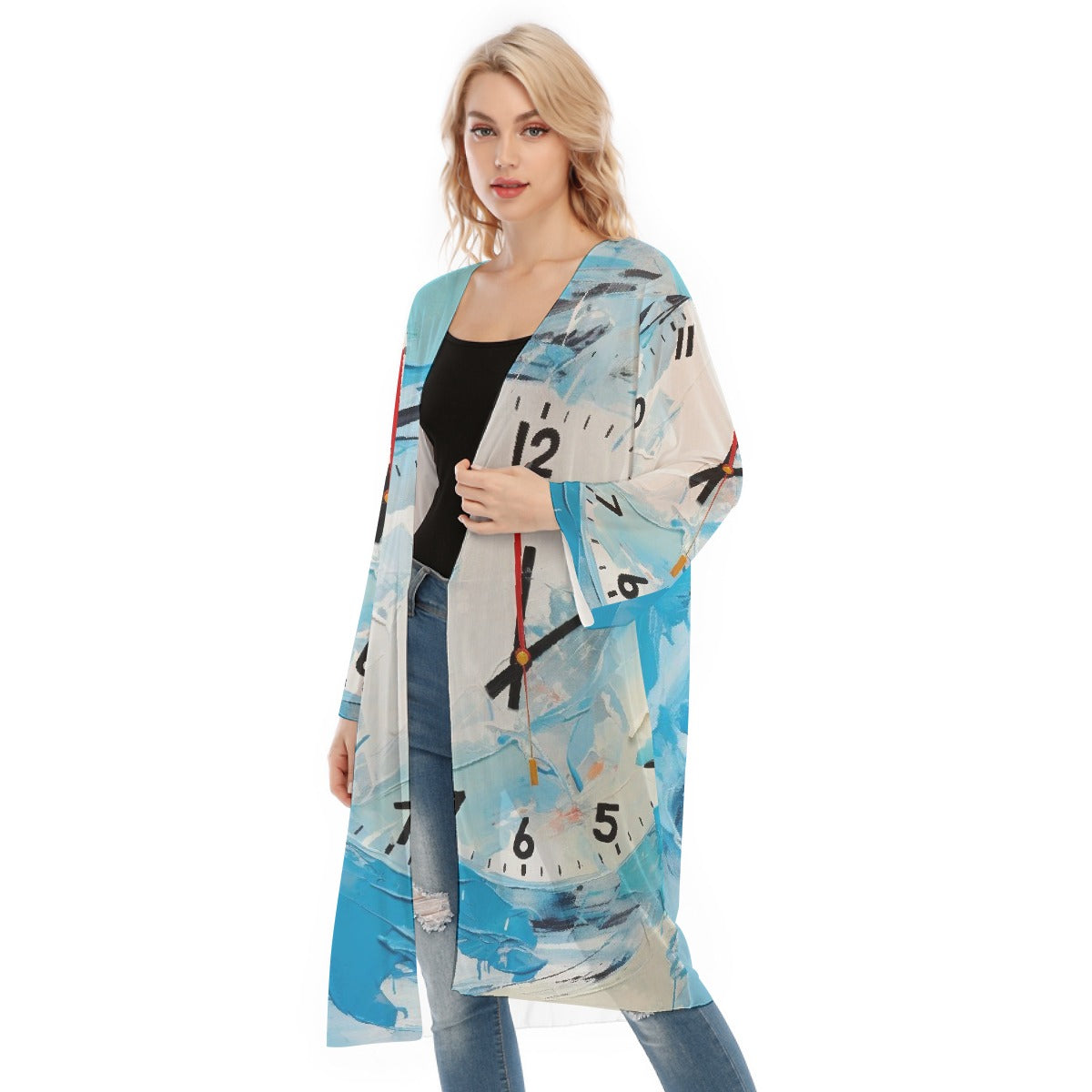 All- Over Print Women's Long Sleeve Mesh Cardigan