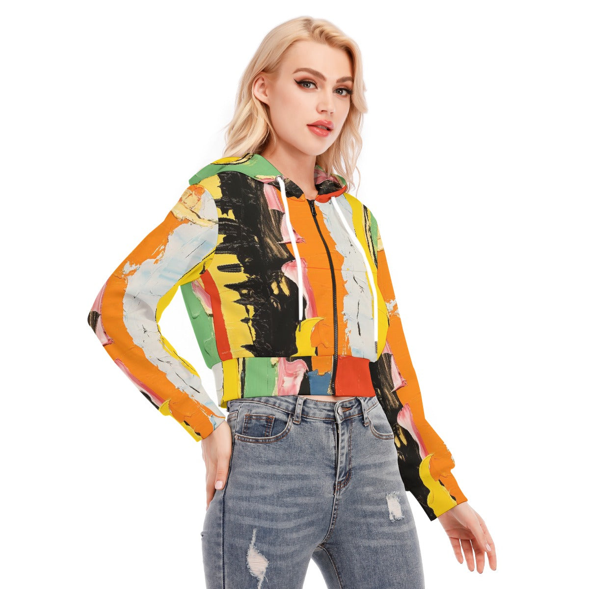 All-Over Print Women's Crop Top Hoodie With Zipper Closure
