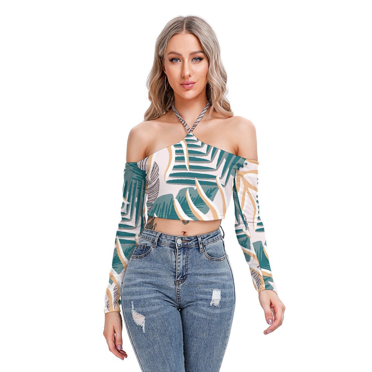 All-Over Print Women's Halter Lace-up Top