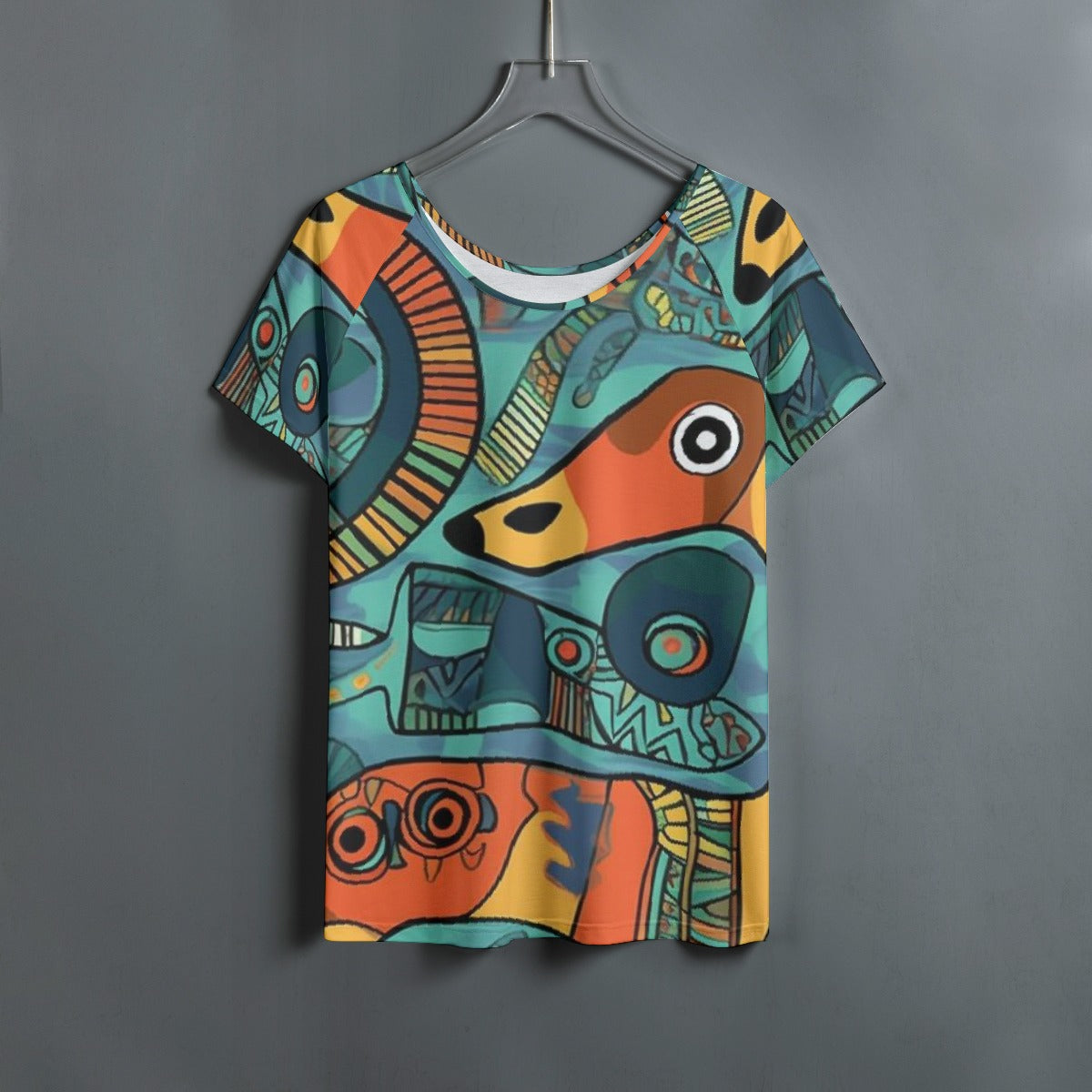 All-Over Print Women's Round Neck T-shirt With Raglan Sleeve