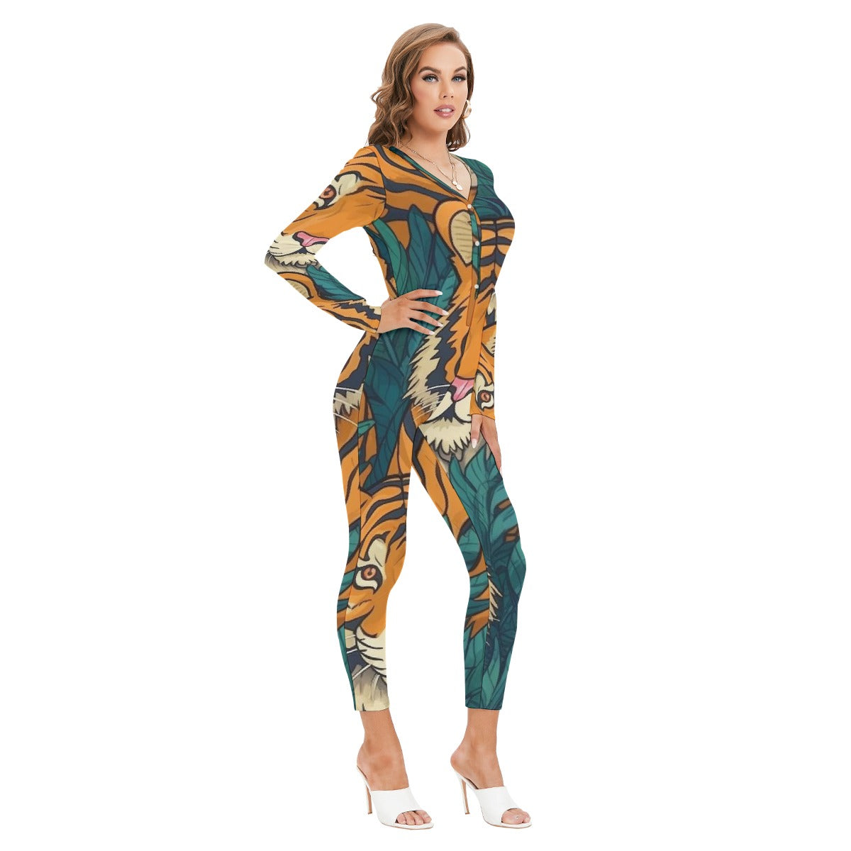 All-Over Print Women's Plunging Neck Jumpsuit