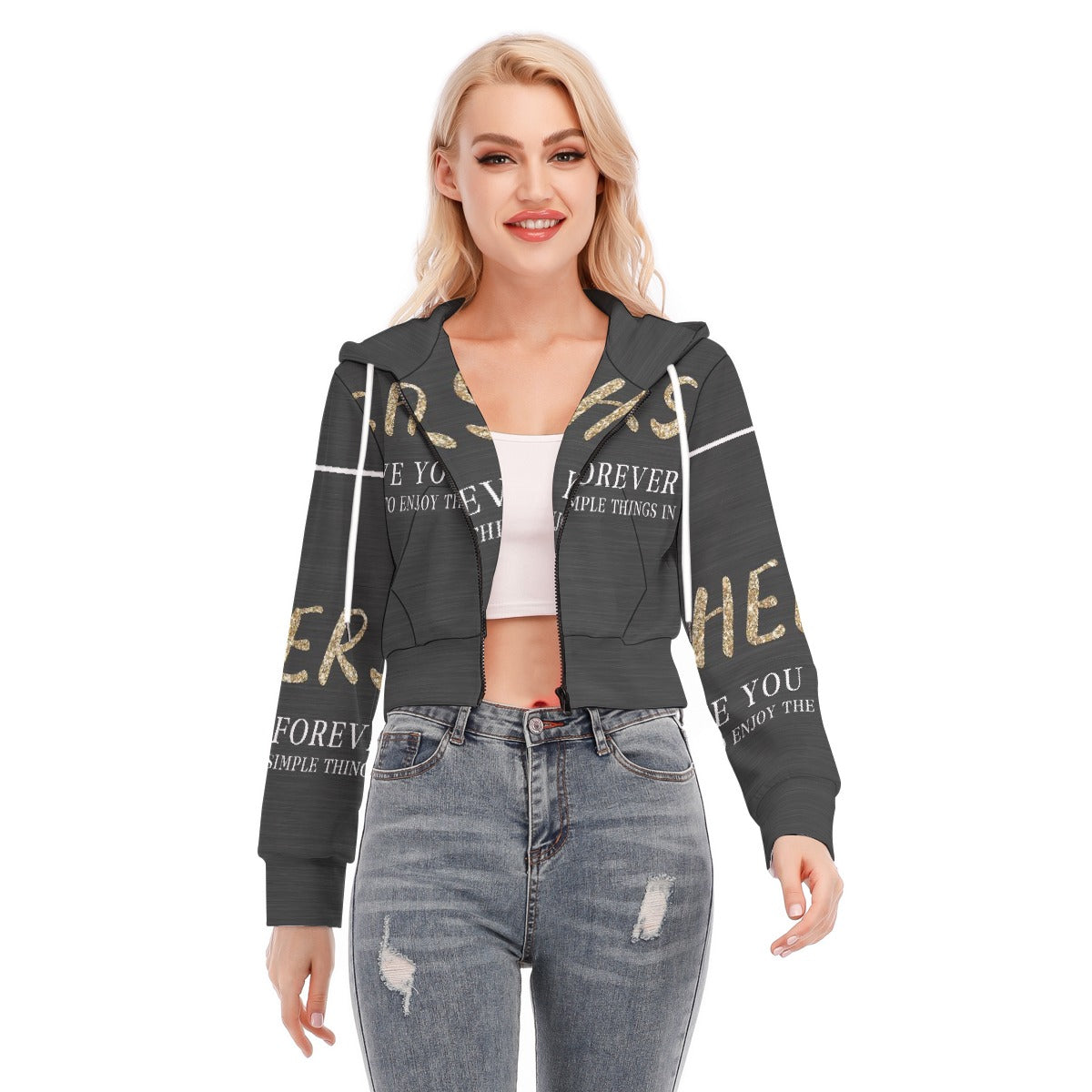 All-Over Print Women's Crop Top Hoodie With Zipper Closure