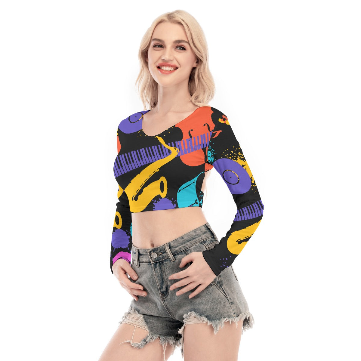 All-Over Print Women's Back Hollow T-shirt With Strap