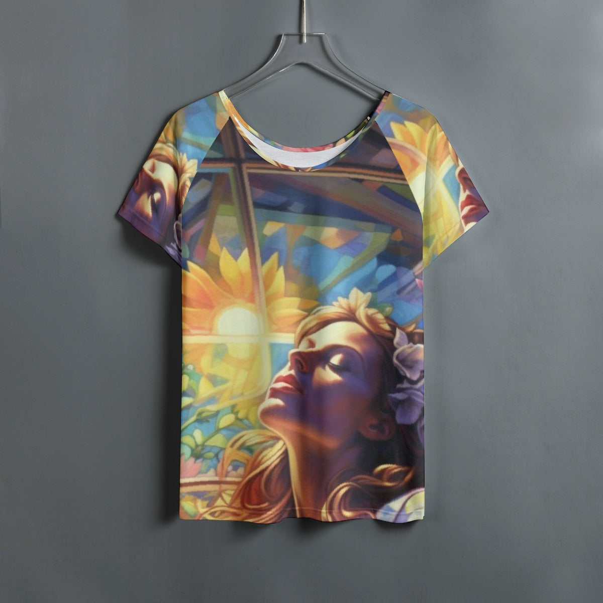 All-Over Print Women's Round Neck T-shirt With Raglan Sleeve