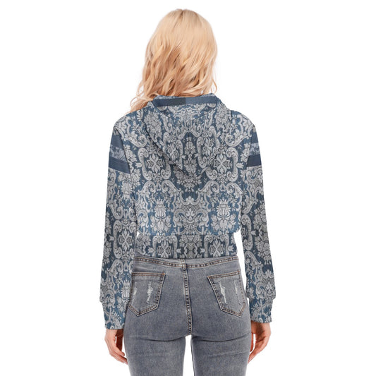 All-Over Print Women's Crop Top Hoodie With Zipper Closure