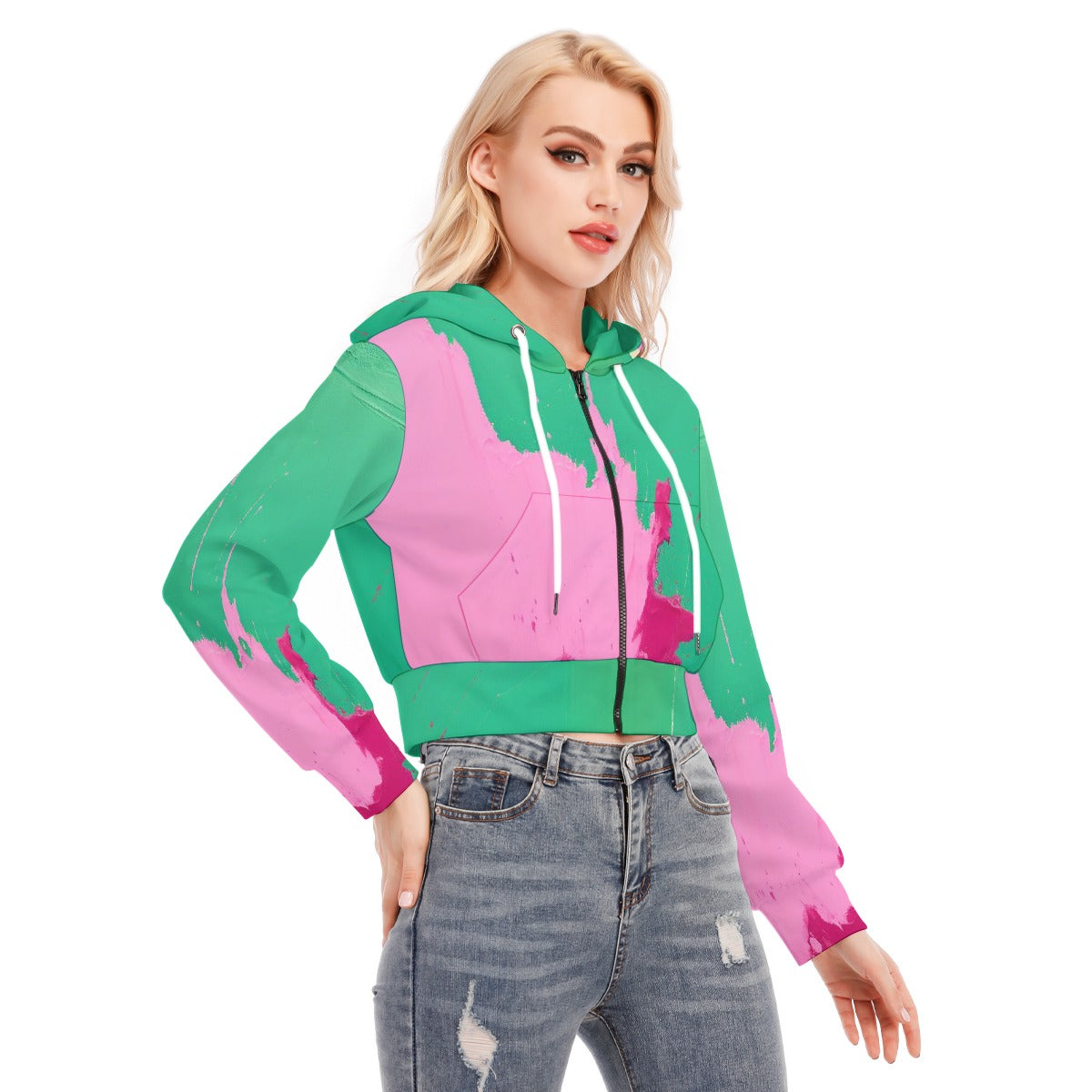 All-Over Print Women's Crop Top Hoodie With Zipper Closure