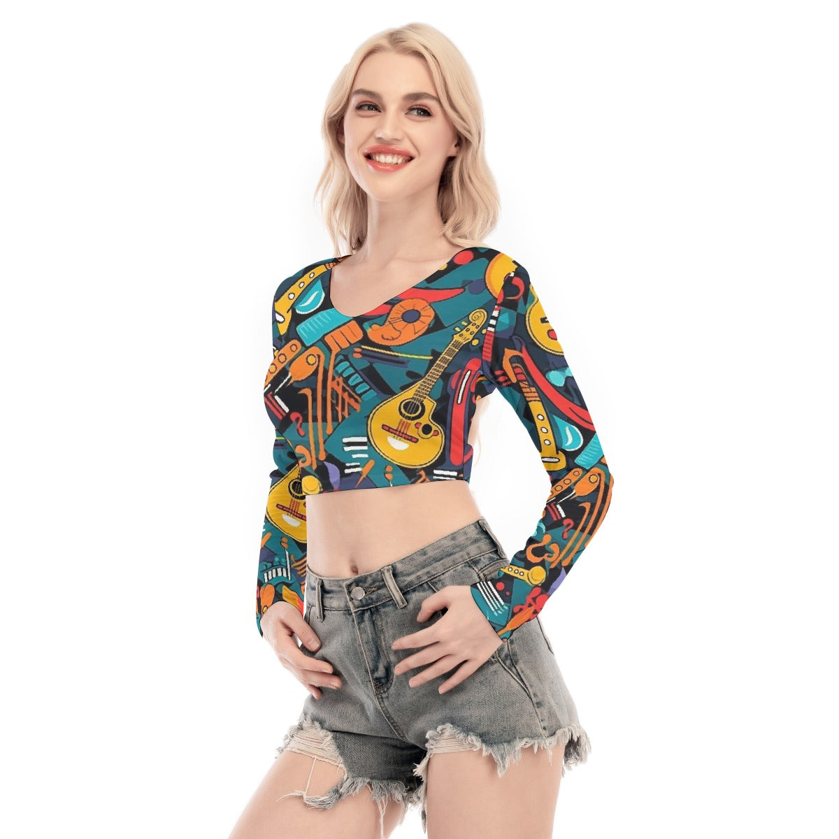 All-Over Print Women's Back Hollow T-shirt With Strap