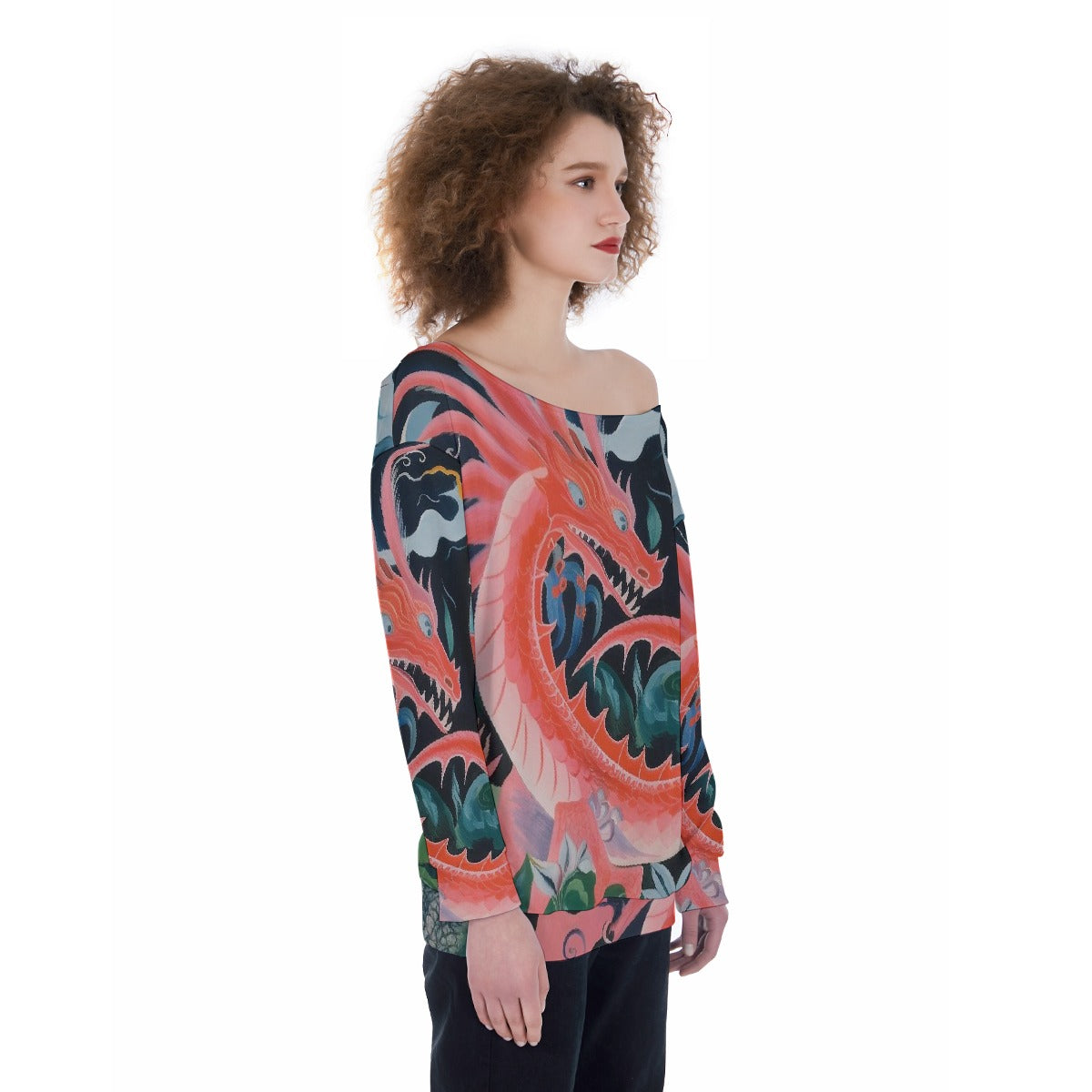 All-Over Print Oversized Women's Off-Shoulder Sweatshirt