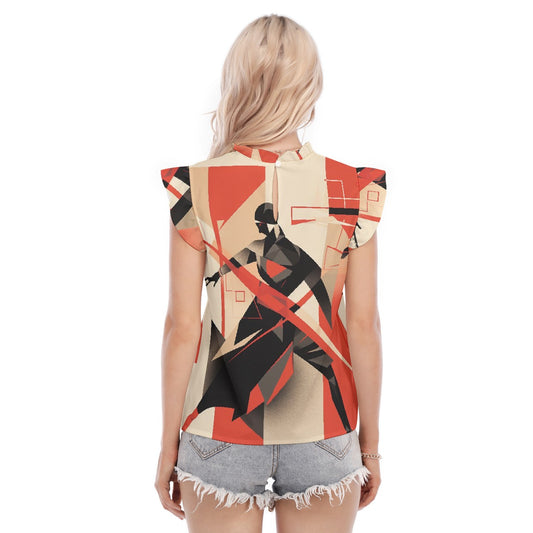 All-Over Print Women's Blouse With Ruffle Collar And Sleeve