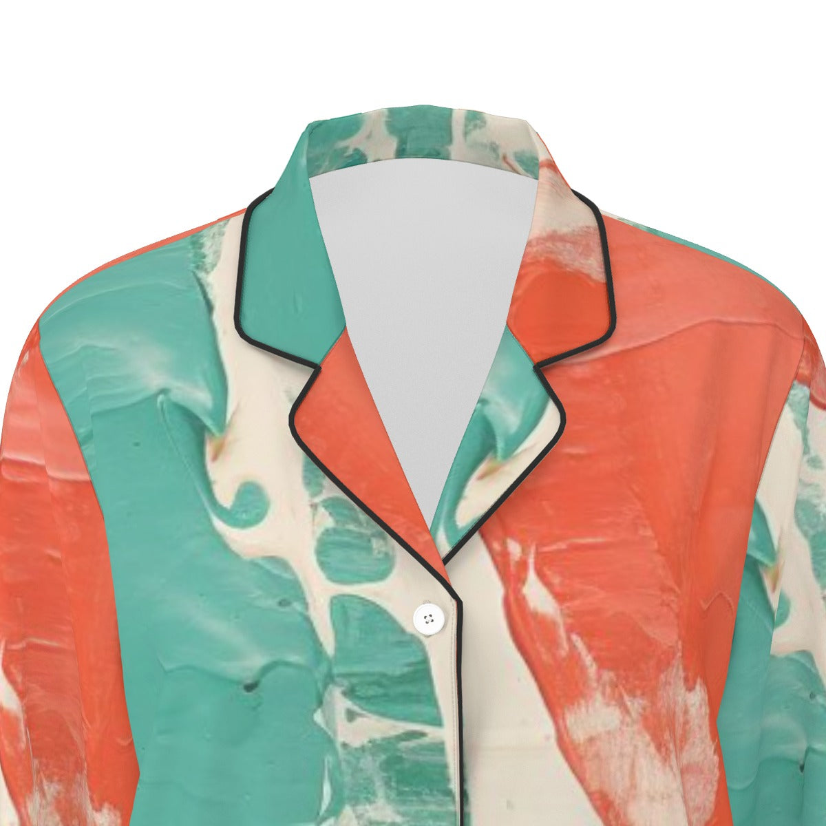 All-Over Print Women's Long Sleeve Pajama Set With Black Contrast Piping