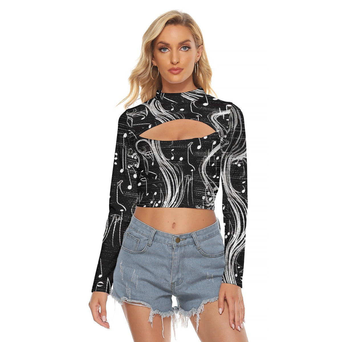 All-Over Print Women's Hollow Chest Keyhole Tight Crop Top