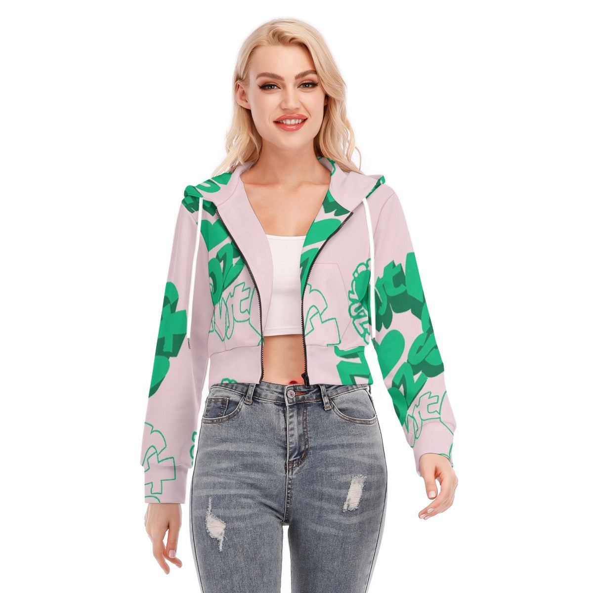 All-Over Print Women's Crop Top Hoodie With Zipper Closure