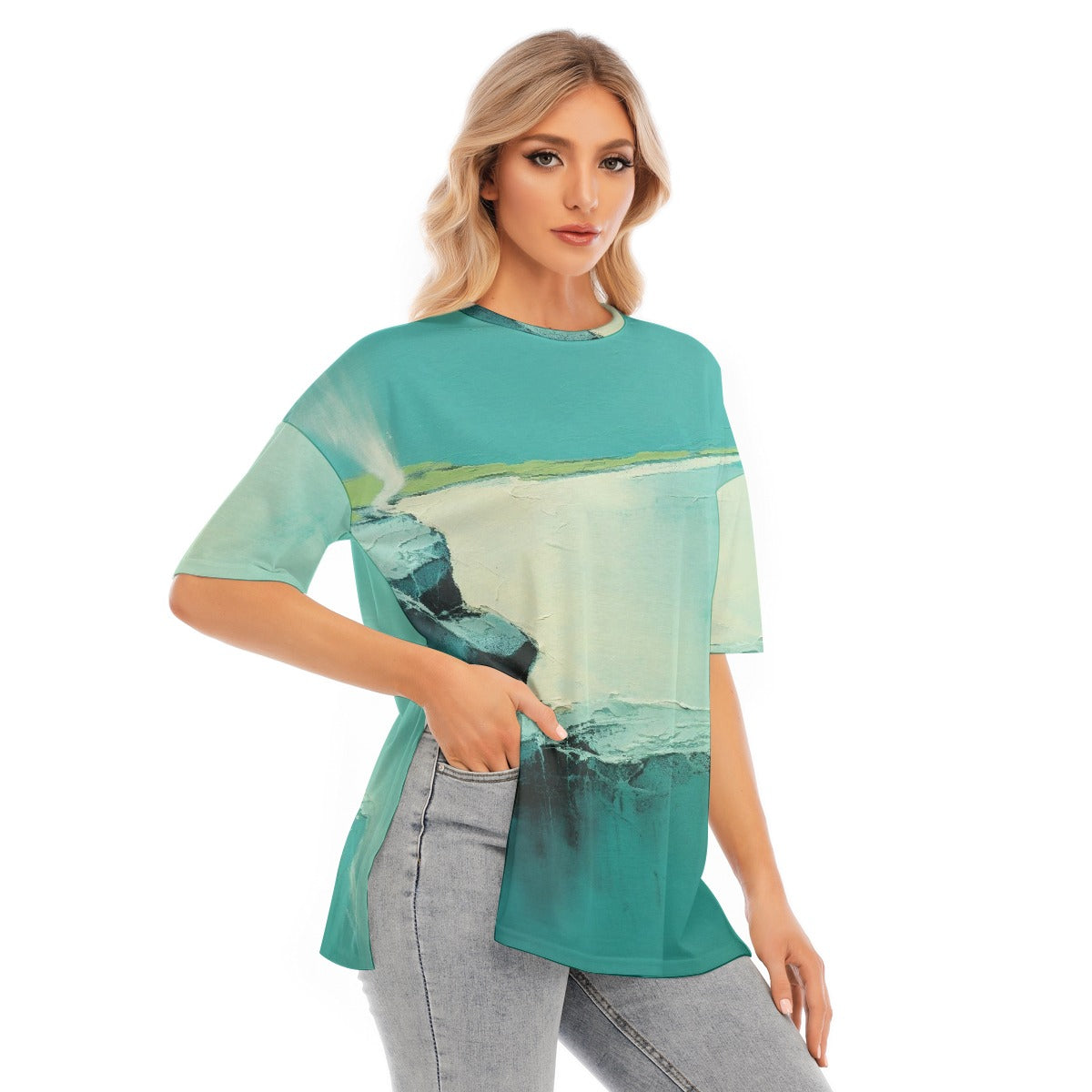 All-Over Print Women's Short Sleeves T-shirt With Hem Split
