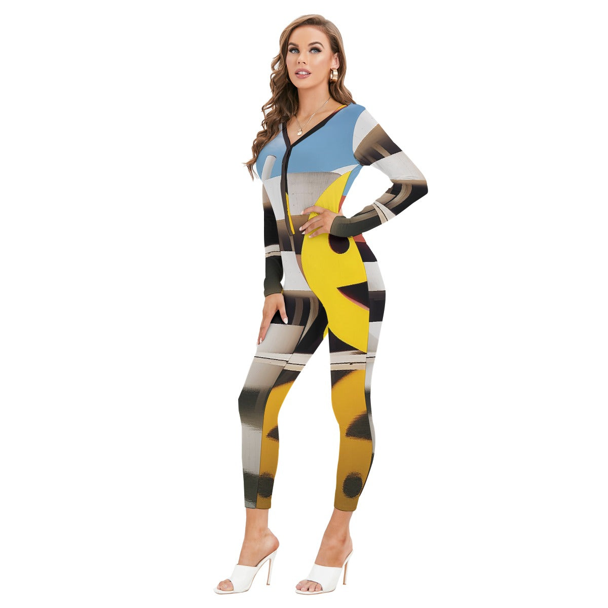 All-Over Print Women's Plunging Neck Jumpsuit