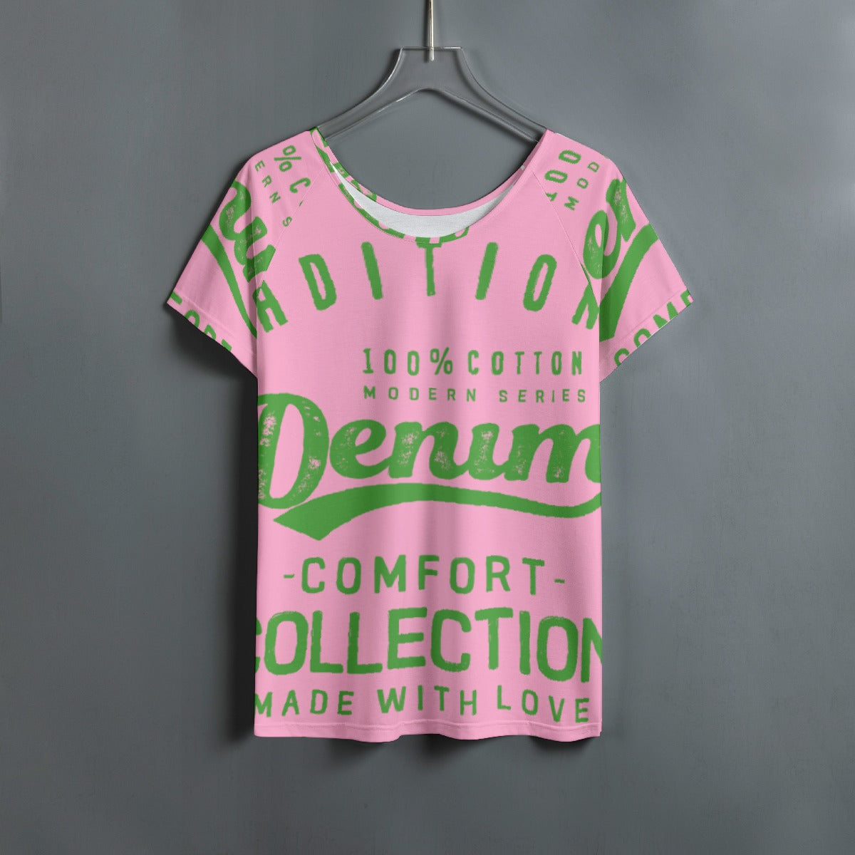 All-Over Print Women's Round Neck T-shirt With Raglan Sleeve
