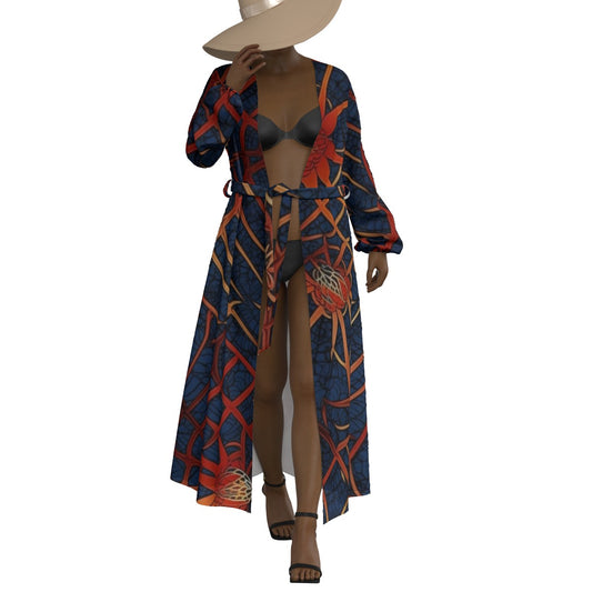 All-Over Print Women's Lace-up Chiffon Robe