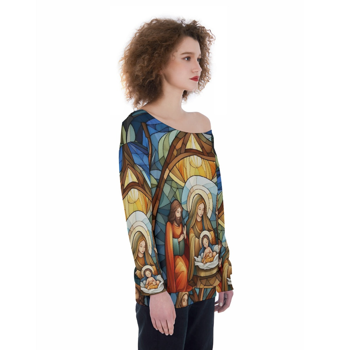 All-Over Print Oversized Women's Off-Shoulder Sweatshirt