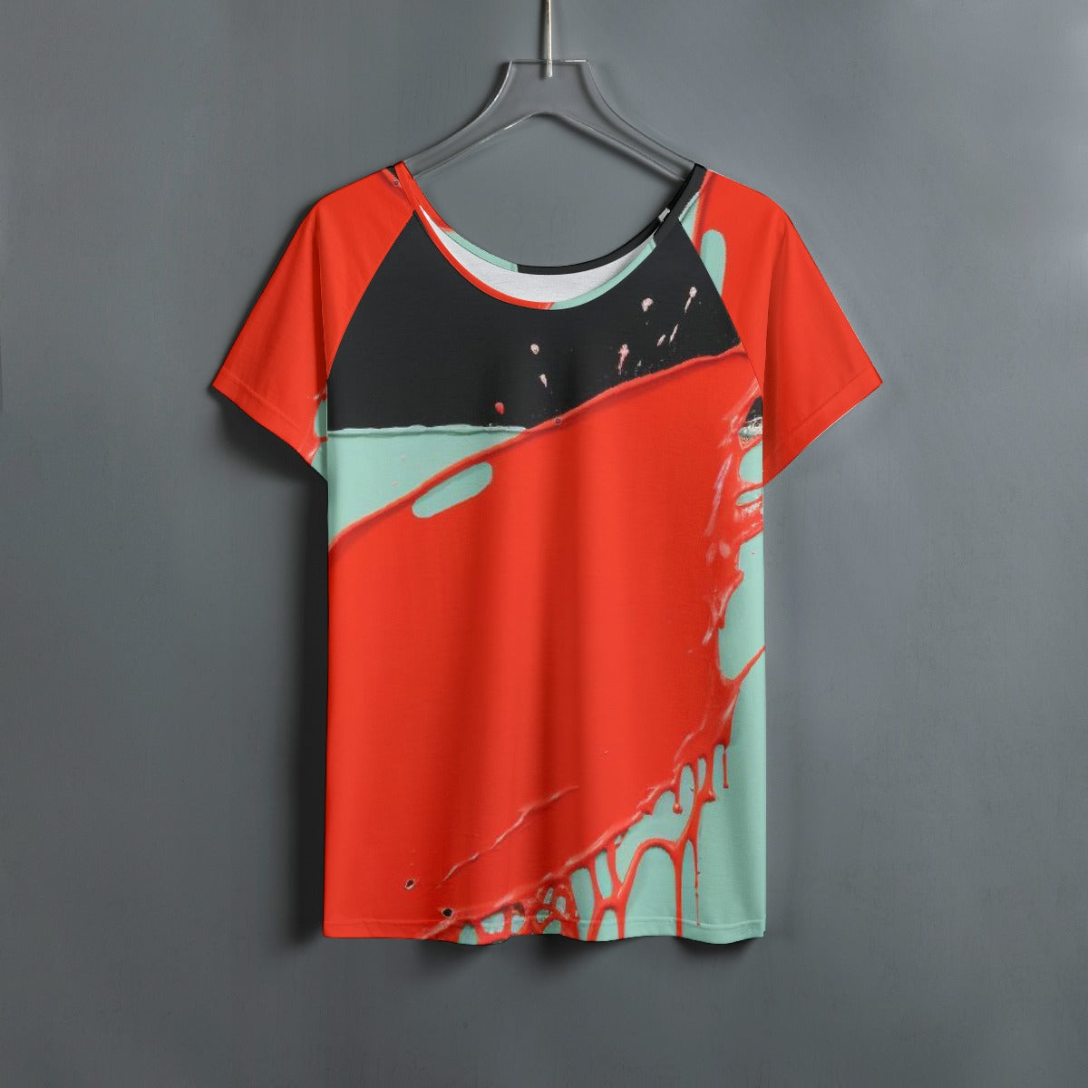 All-Over Print Women's Round Neck T-shirt With Raglan Sleeve