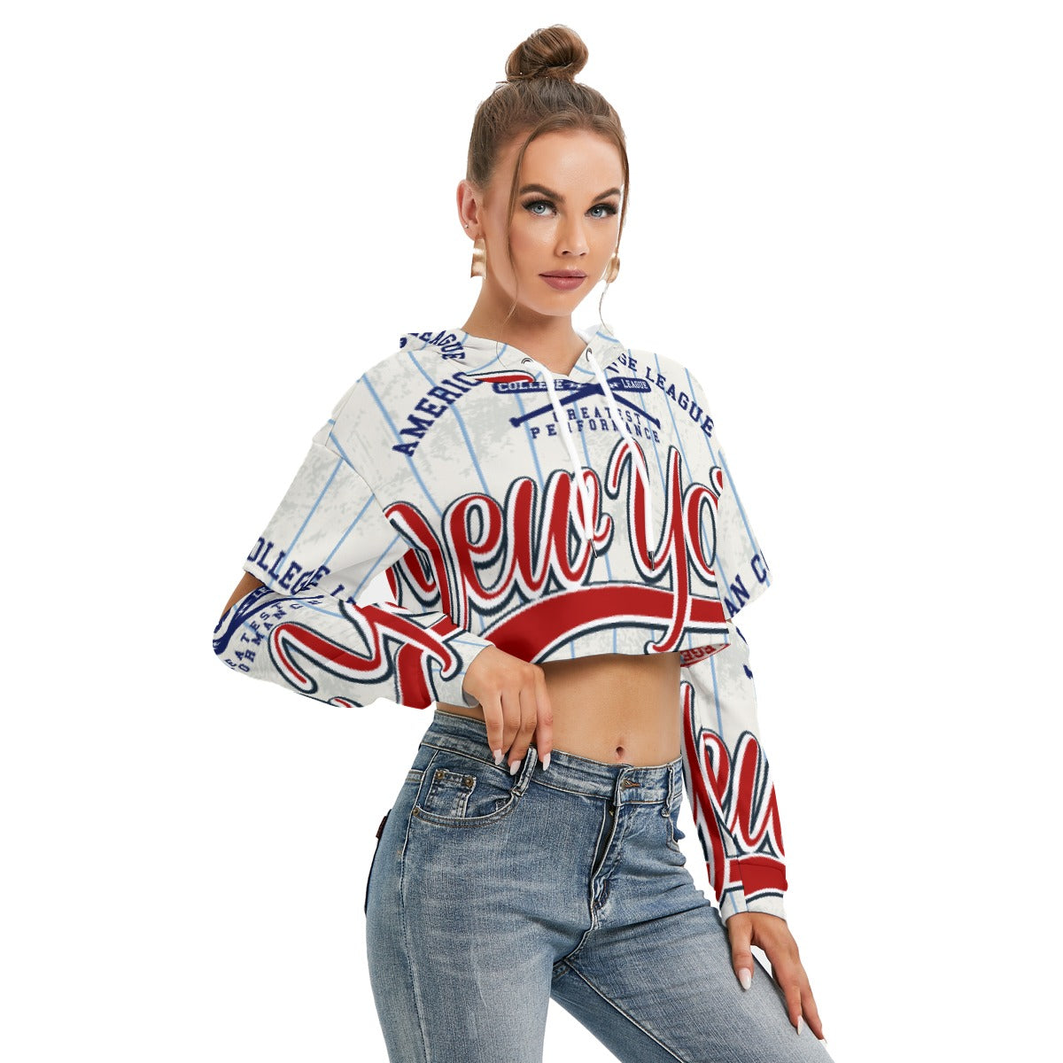 All-Over Print Women's Heavy Fleece Hoodie With Hollow Out Sleeve