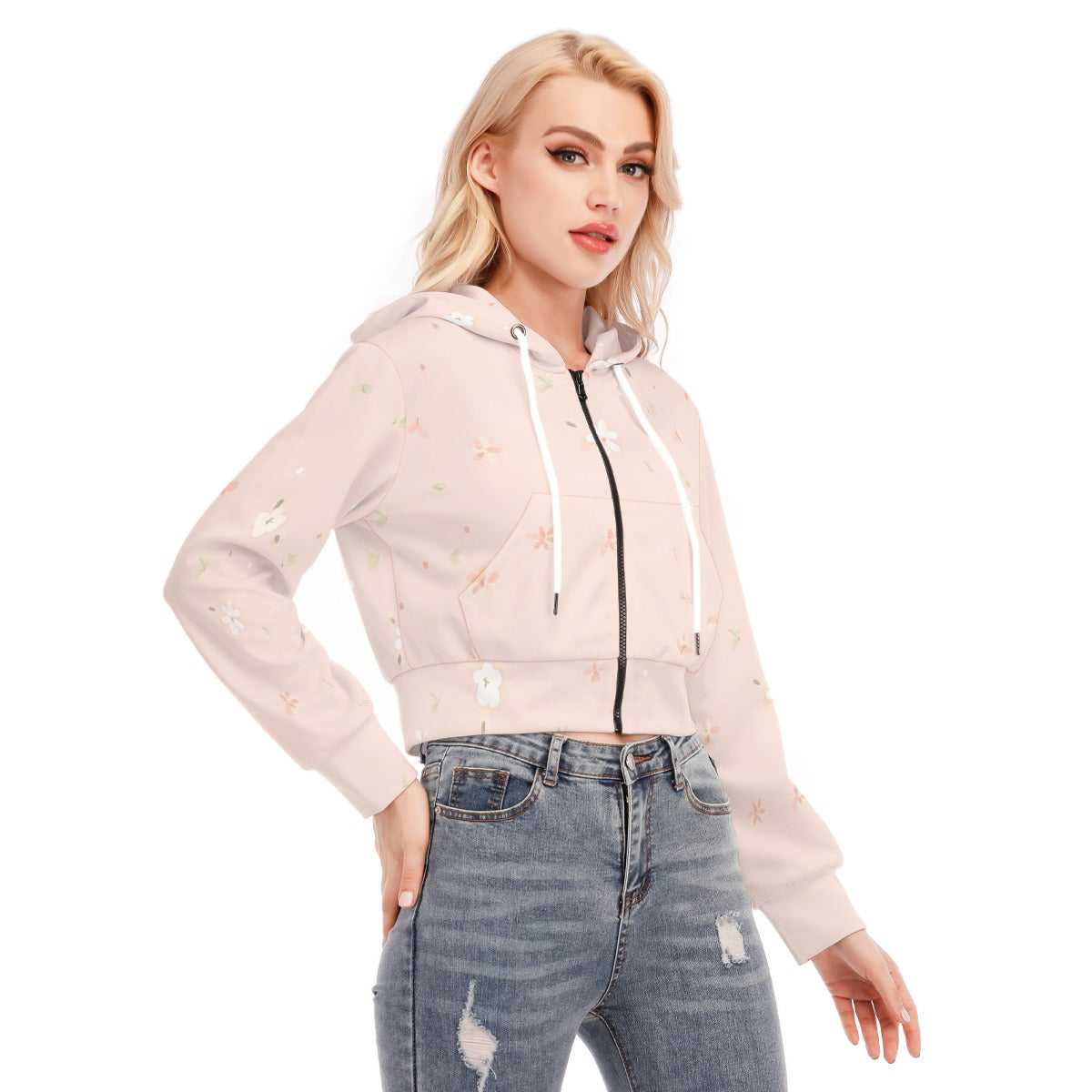 All-Over Print Women's Crop Top Hoodie With Zipper Closure