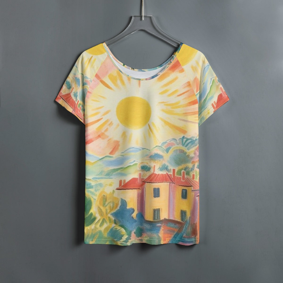 All-Over Print Women's Round Neck T-shirt With Raglan Sleeve