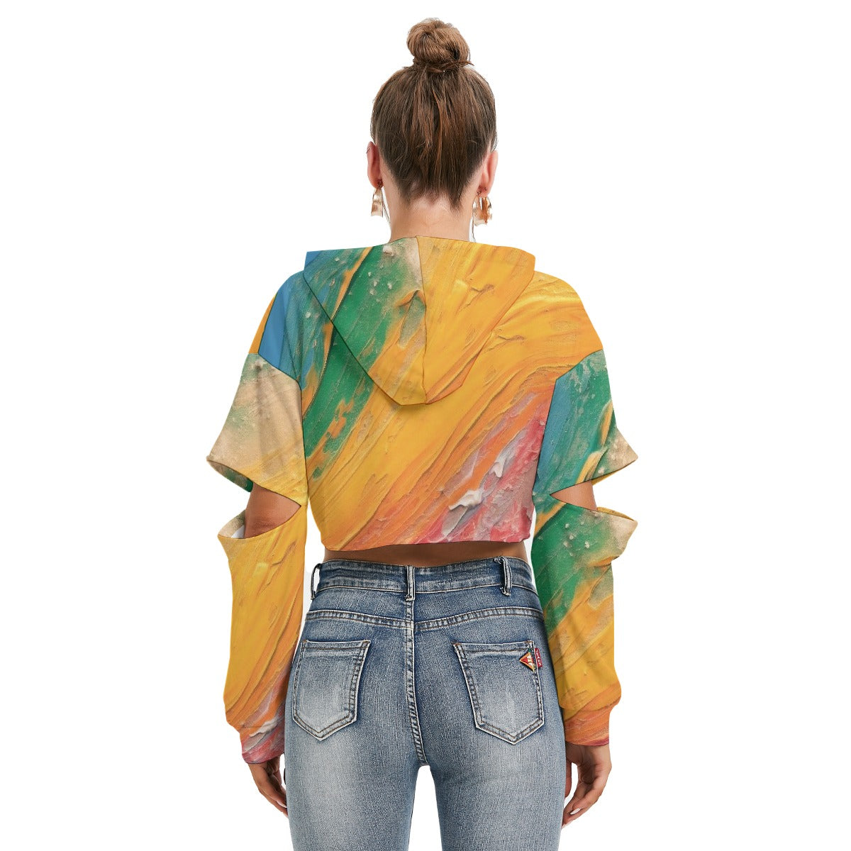 All-Over Print Women's Heavy Fleece Hoodie With Hollow Out Sleeve
