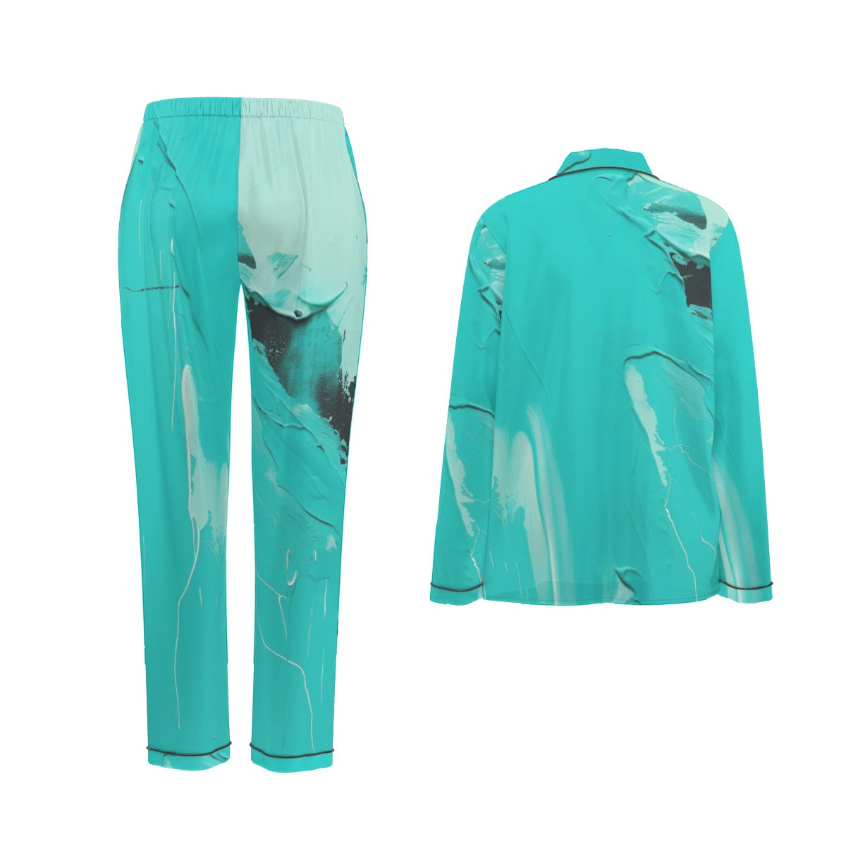 All-Over Print Women's Long Sleeve Pajama Set With Black Contrast Piping