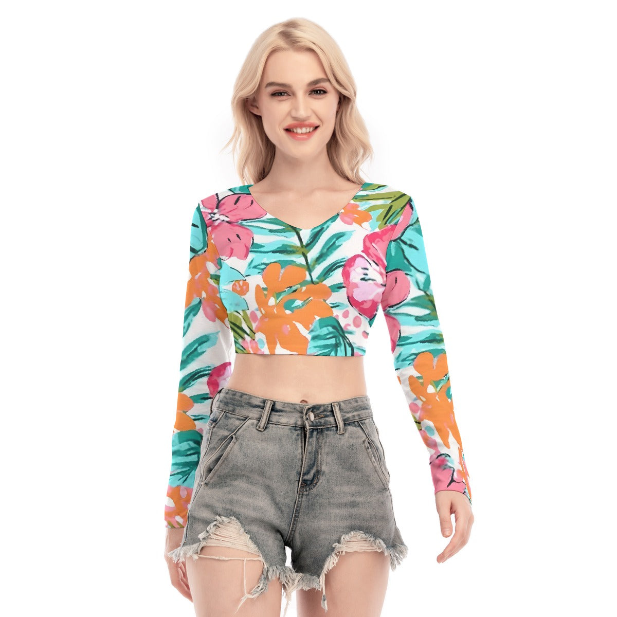 All-Over Print Women's Back Hollow T-shirt With Strap