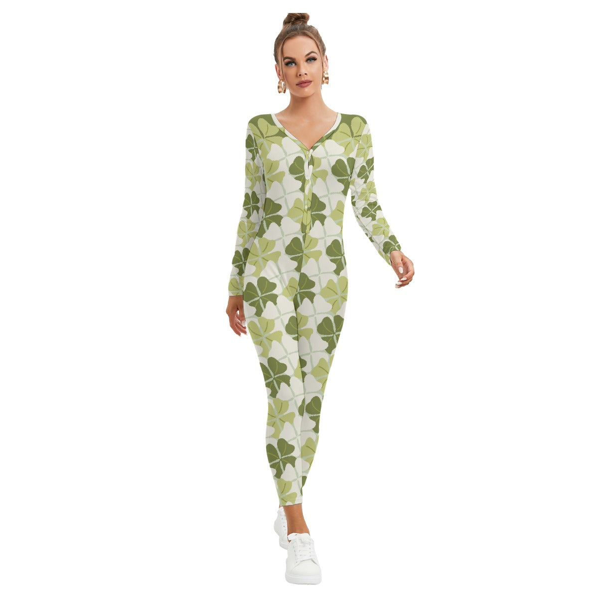 All-Over Print Women's Plunging Neck Jumpsuit
