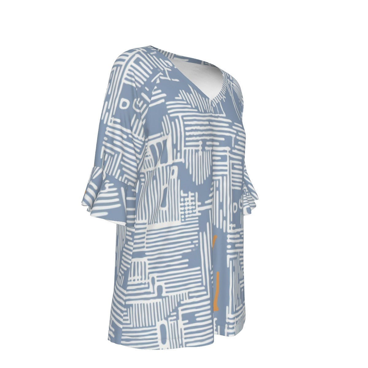 All-Over Print V-neck Women's T-shirt With Bell Sleeve