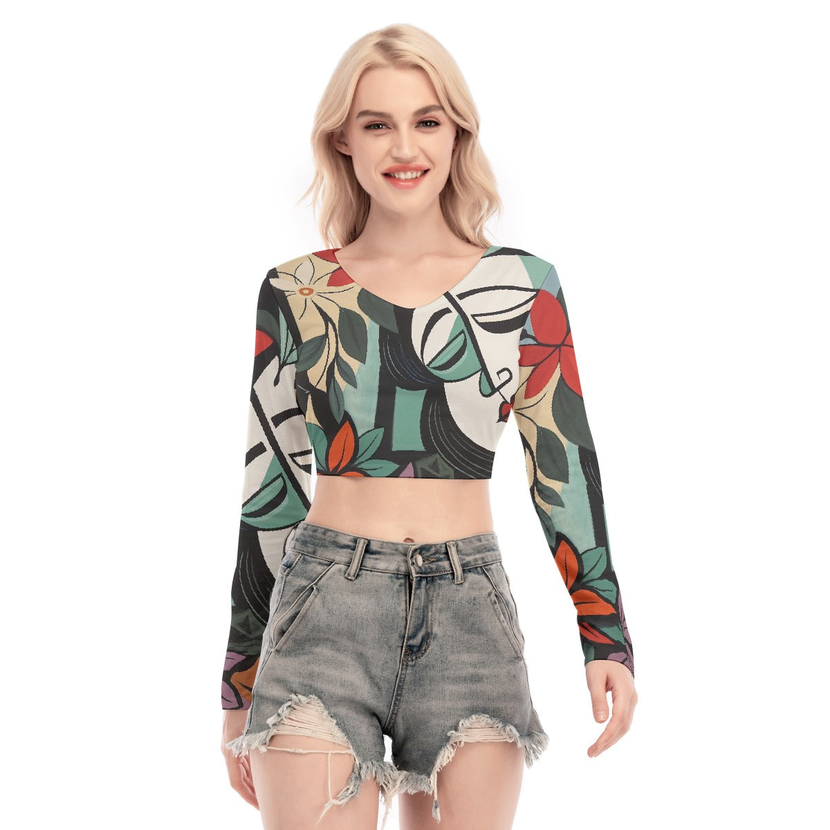 All-Over Print Women's Back Hollow T-shirt With Strap