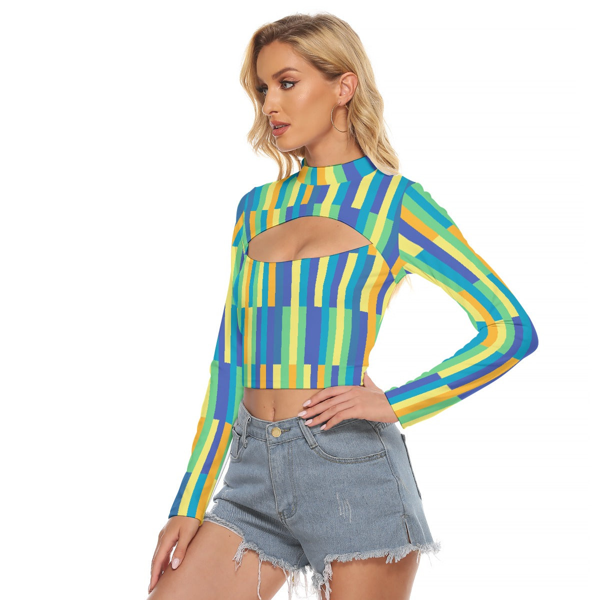 All-Over Print Women's Hollow Chest Keyhole Tight Crop Top