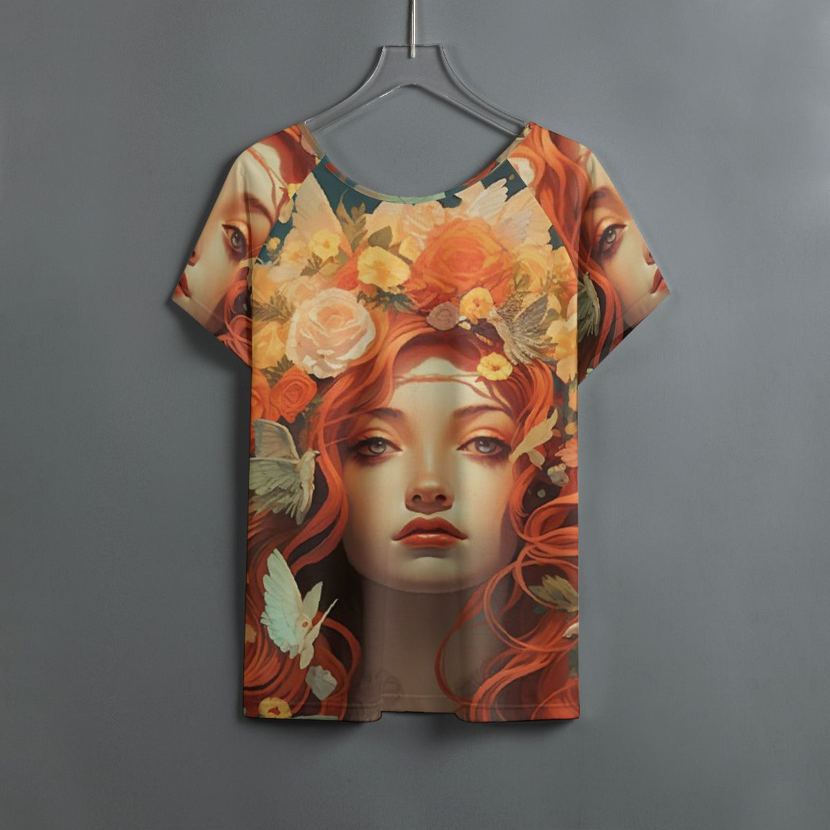 All-Over Print Women's Round Neck T-shirt With Raglan Sleeve