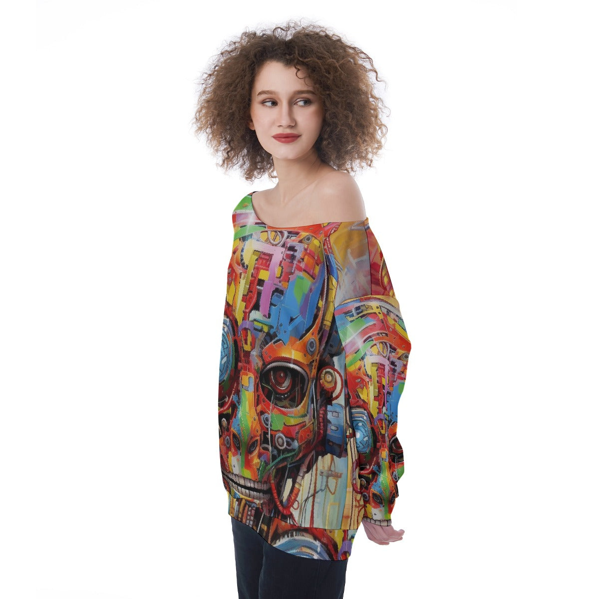 All-Over Print Oversized Women's Off-Shoulder Sweatshirt